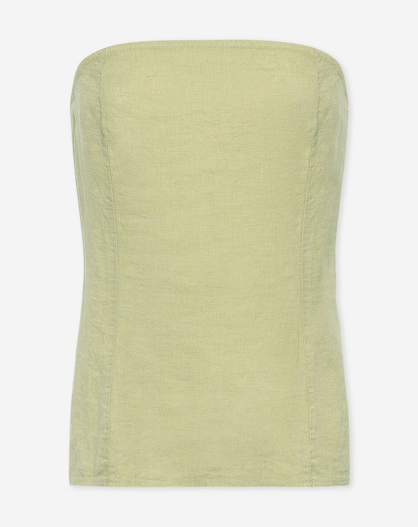 CARMEN LINEN STRAPLESS TOP LICHT OLIJFGROEN