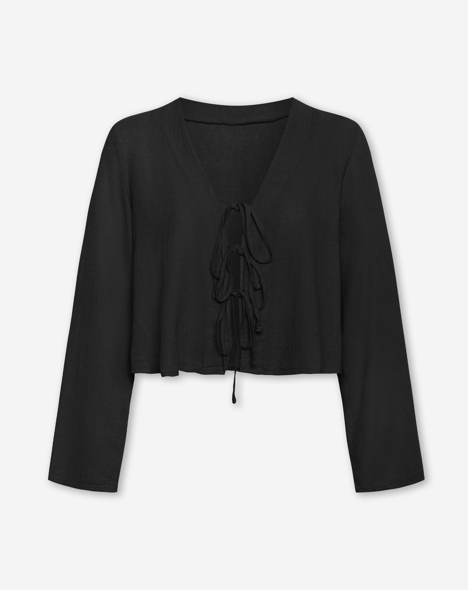CARMEN LINEN BOW TOP BLACK