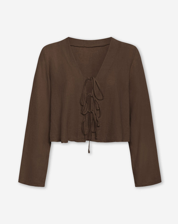 CARMEN LINEN BOW TOP BRUIN