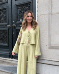 CARMEN LINEN BOW TOP LICHT OLIJFGROEN