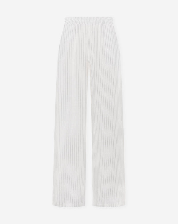 PINSTRIPE LINEN STRAIGHT LEG PANTS WIT
