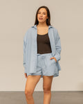 CHECK ELASTIC SHORTS LICHTBLAUW