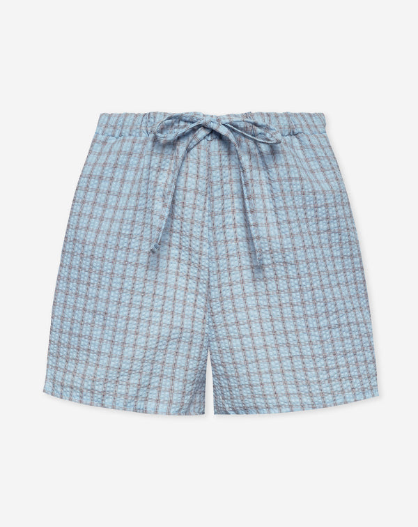 CHECK ELASTIC SHORTS LICHTBLAUW