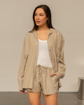 LILEY STRIPE OVERSIZED BLOUSE OLIJFGROEN