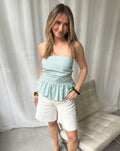 BESSY STRIPE PEPLUM TOP LICHTGROEN
