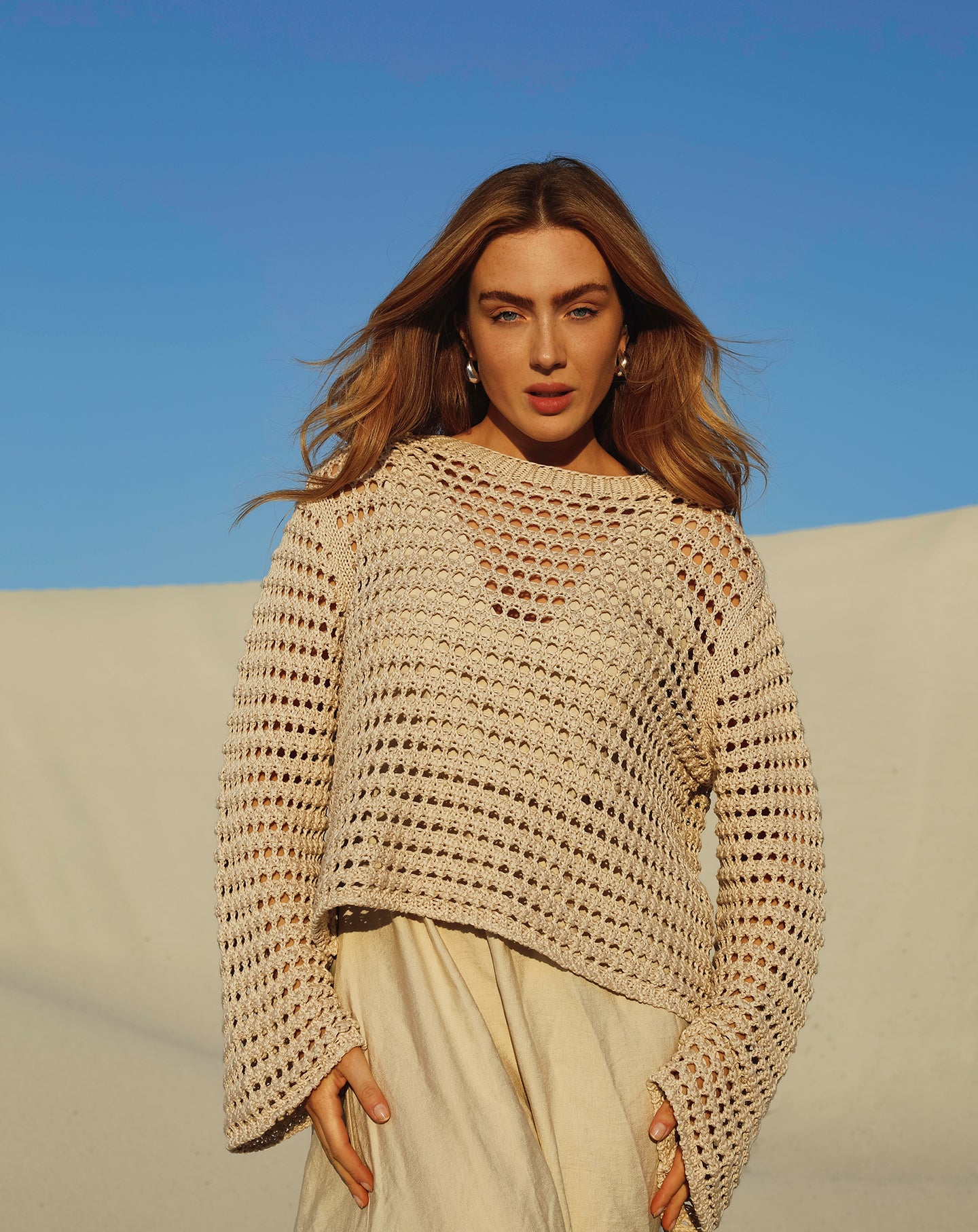 CROCHET KNIT TOP BEIGE