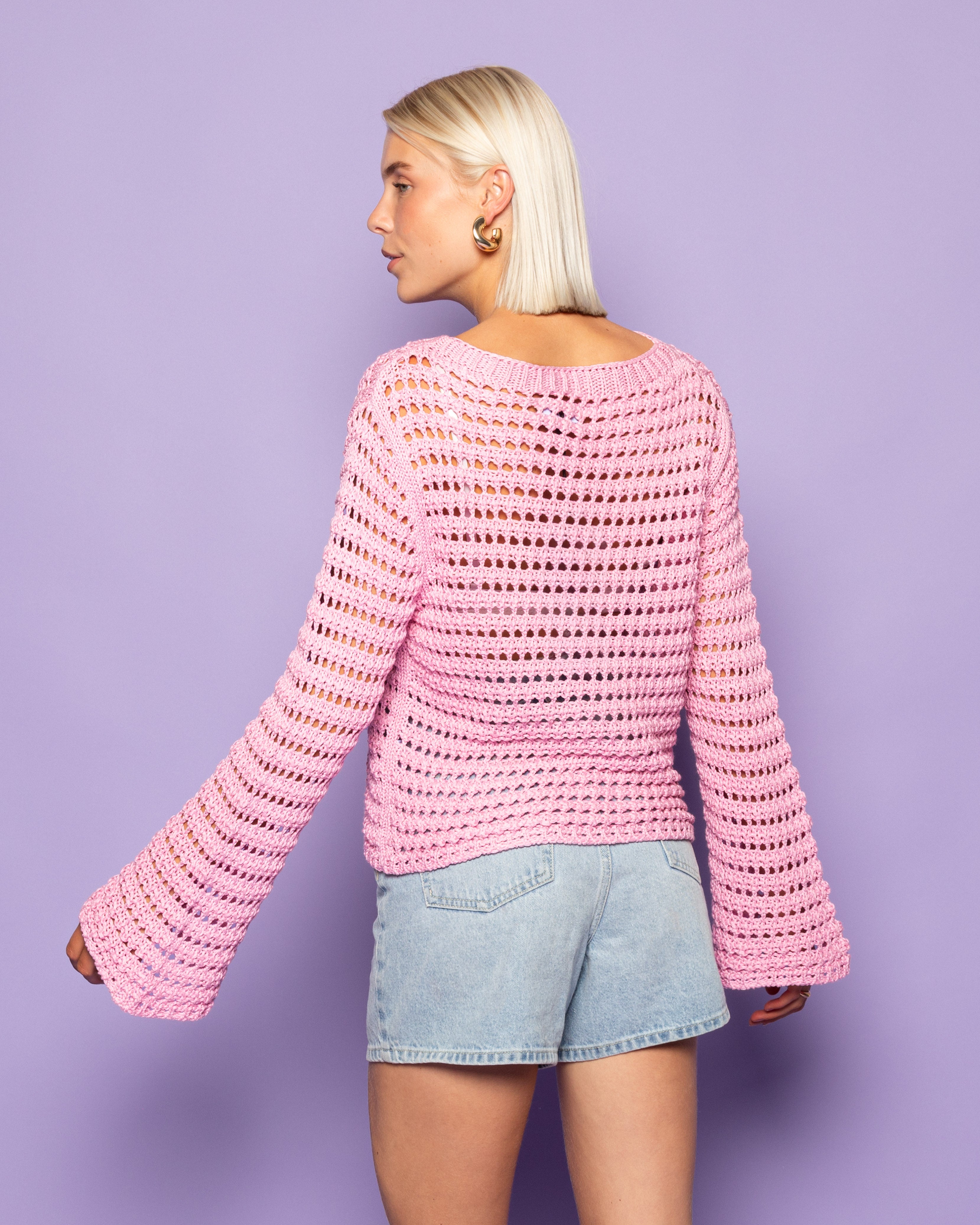 CROCHET KNIT TOP PINK
