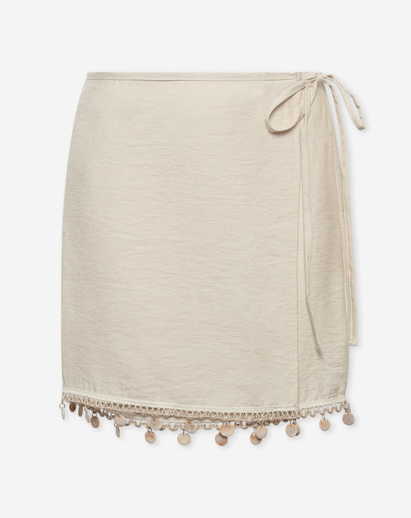 POLLY BEADS WRAP SKIRT BEIGE