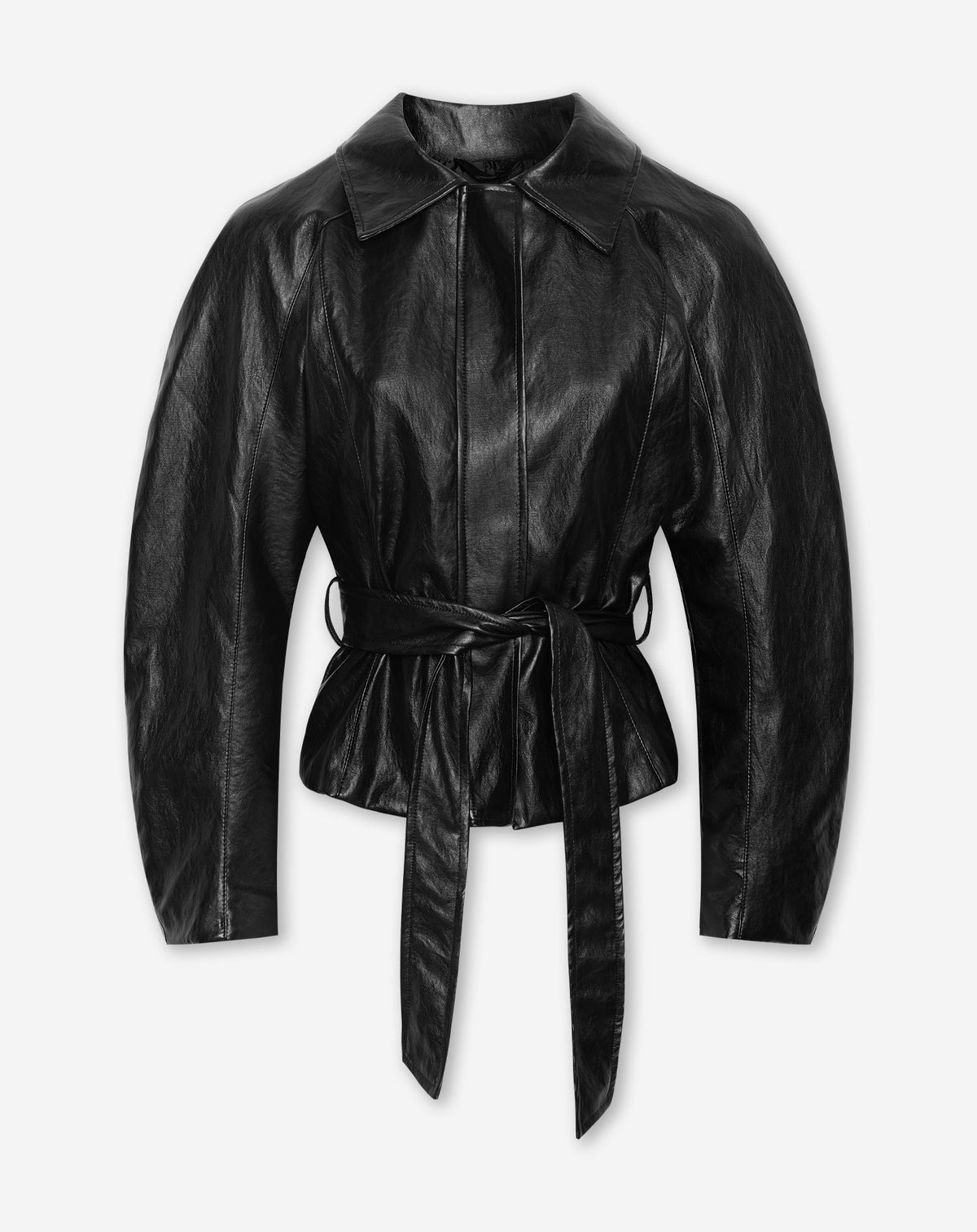 FAUX LEATHER WAIST BELTED JACKET ZWART