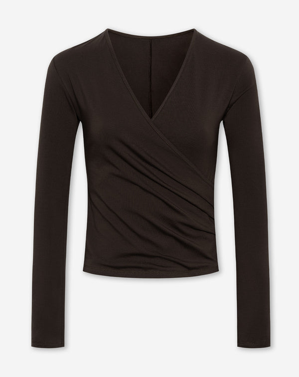 TAMAR WRAP LONG SLEEVE TOP DONKERBRUIN