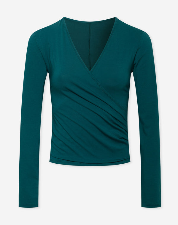 TAMAR WRAP LONG SLEEVE TOP TEAL
