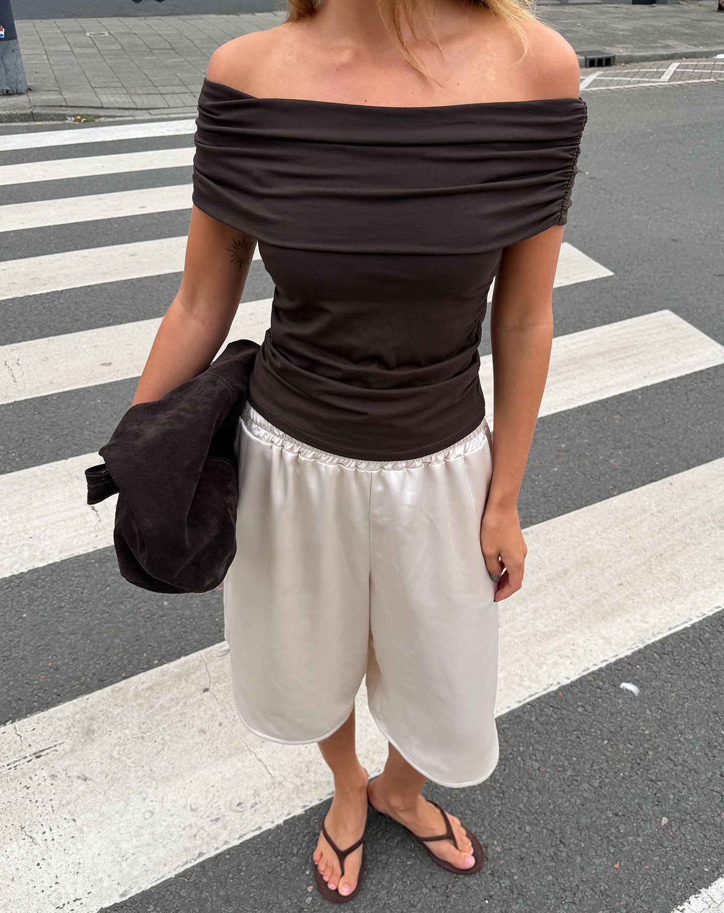 TAMAR DRAPED OFF SHOULDER TOP BRUIN
