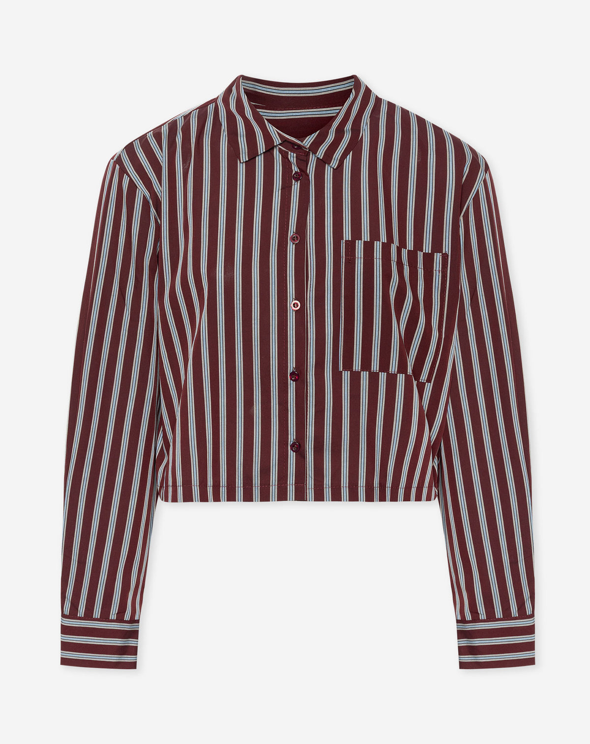 CROPPED POPLIN STRIPE BLOUSE BURGUNDY