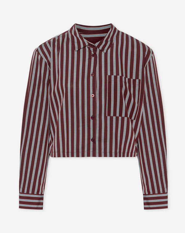 CROPPED POPLIN STRIPE BLOUSE BURGUNDY