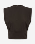 TAMAR PADDED SHOULDER TOP BROWN