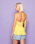 LIZZA RUFFLE HALTER TOP BUTTER YELLOW