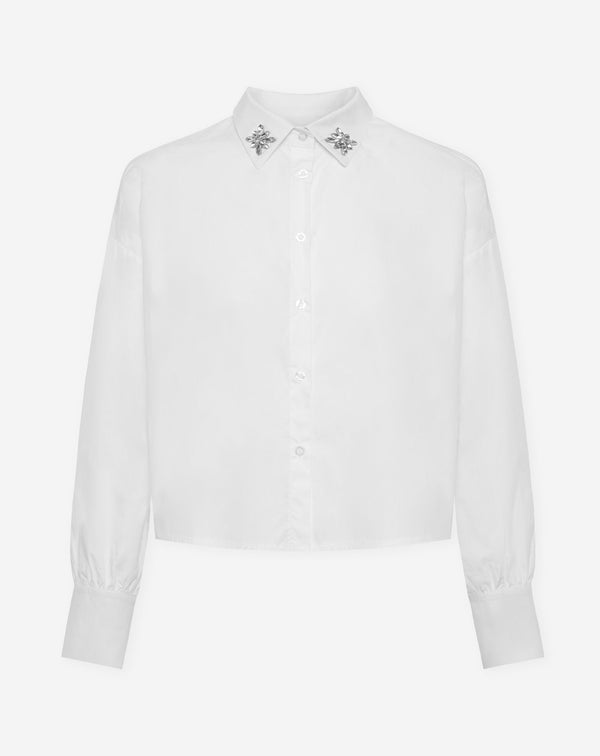 FANCY BUTTON BOW BLOUSE WHITE