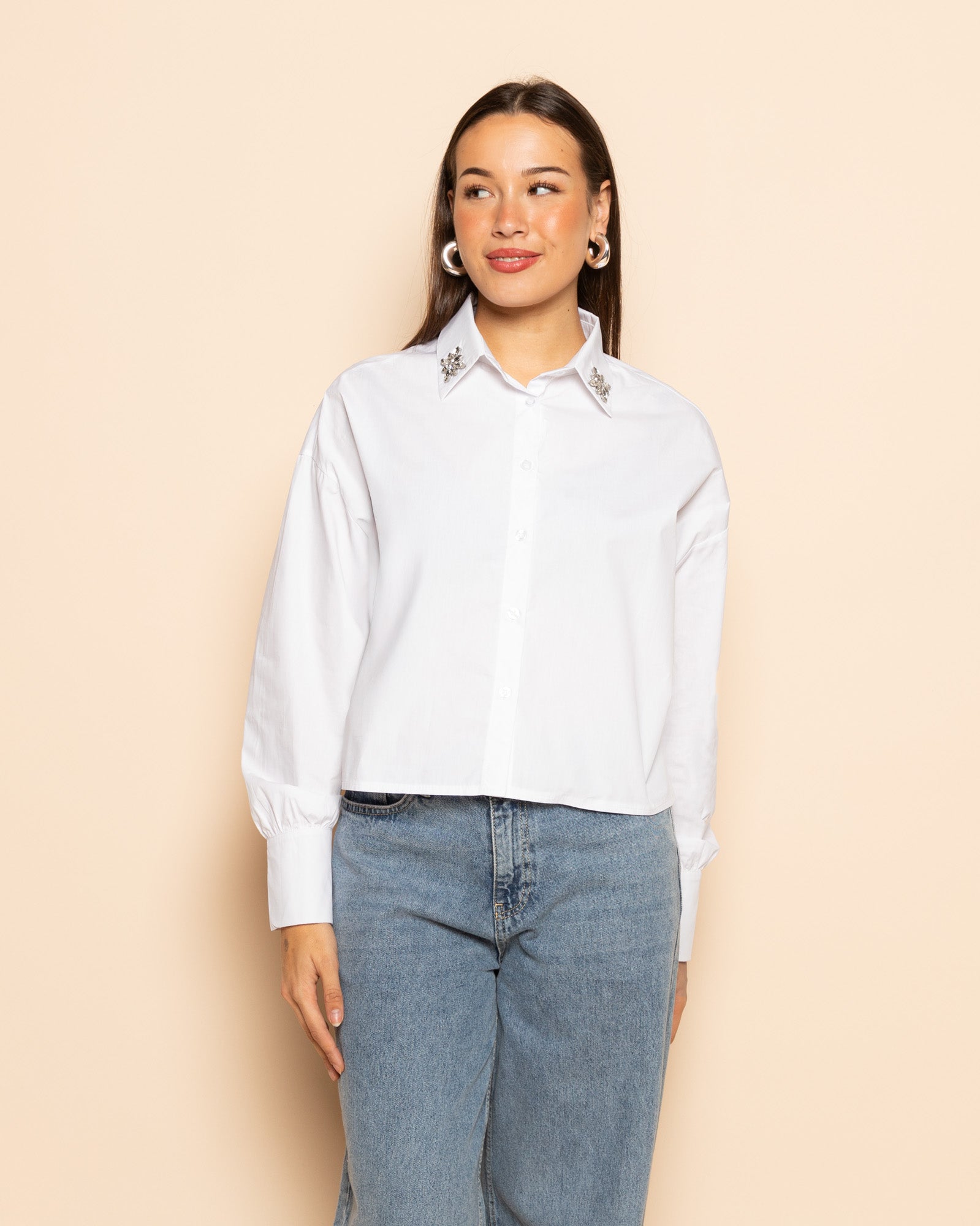 FANCY BUTTON BOW BLOUSE WHITE