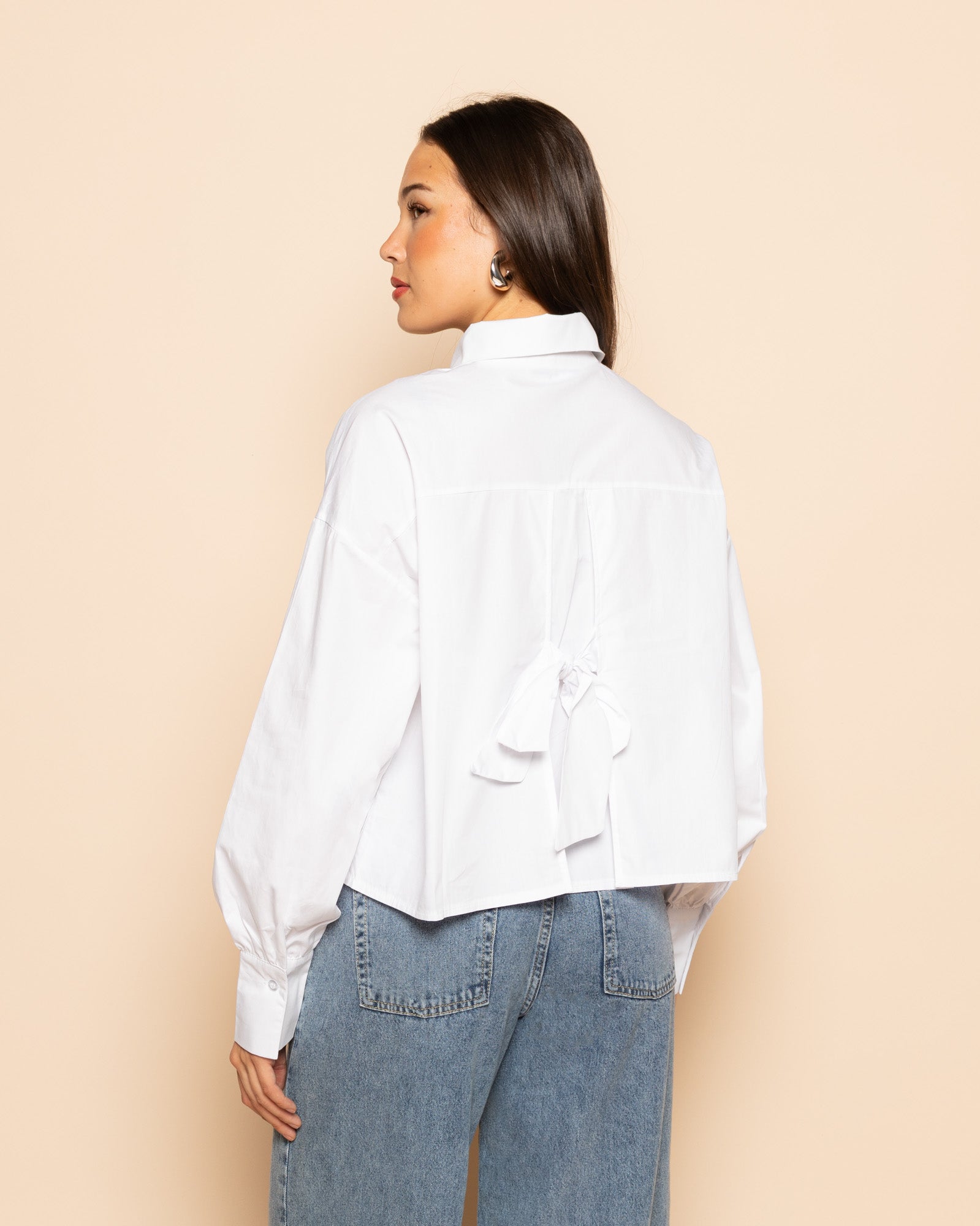 FANCY BUTTON BOW BLOUSE WHITE