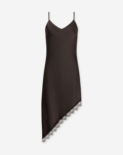 ASYMMETRIC SATIN LACE CAMI DRESS DONKERBRUIN | Most Wanted ASYMMETRIC SATIN LACE CAMI DRESS DONKERBRUIN | Most Wanted