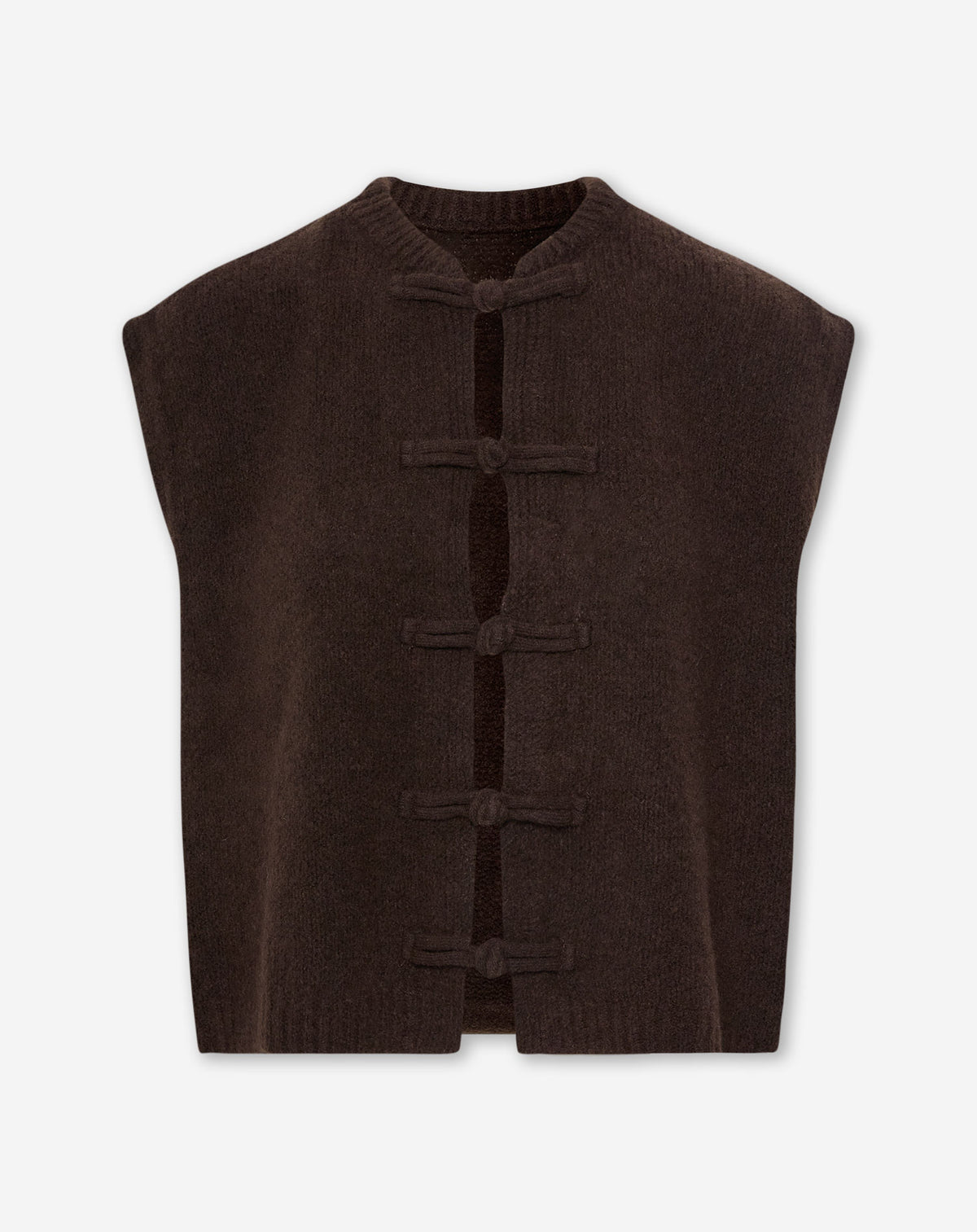 MANDARIN SLEEVELESS CARDIGAN BRUIN