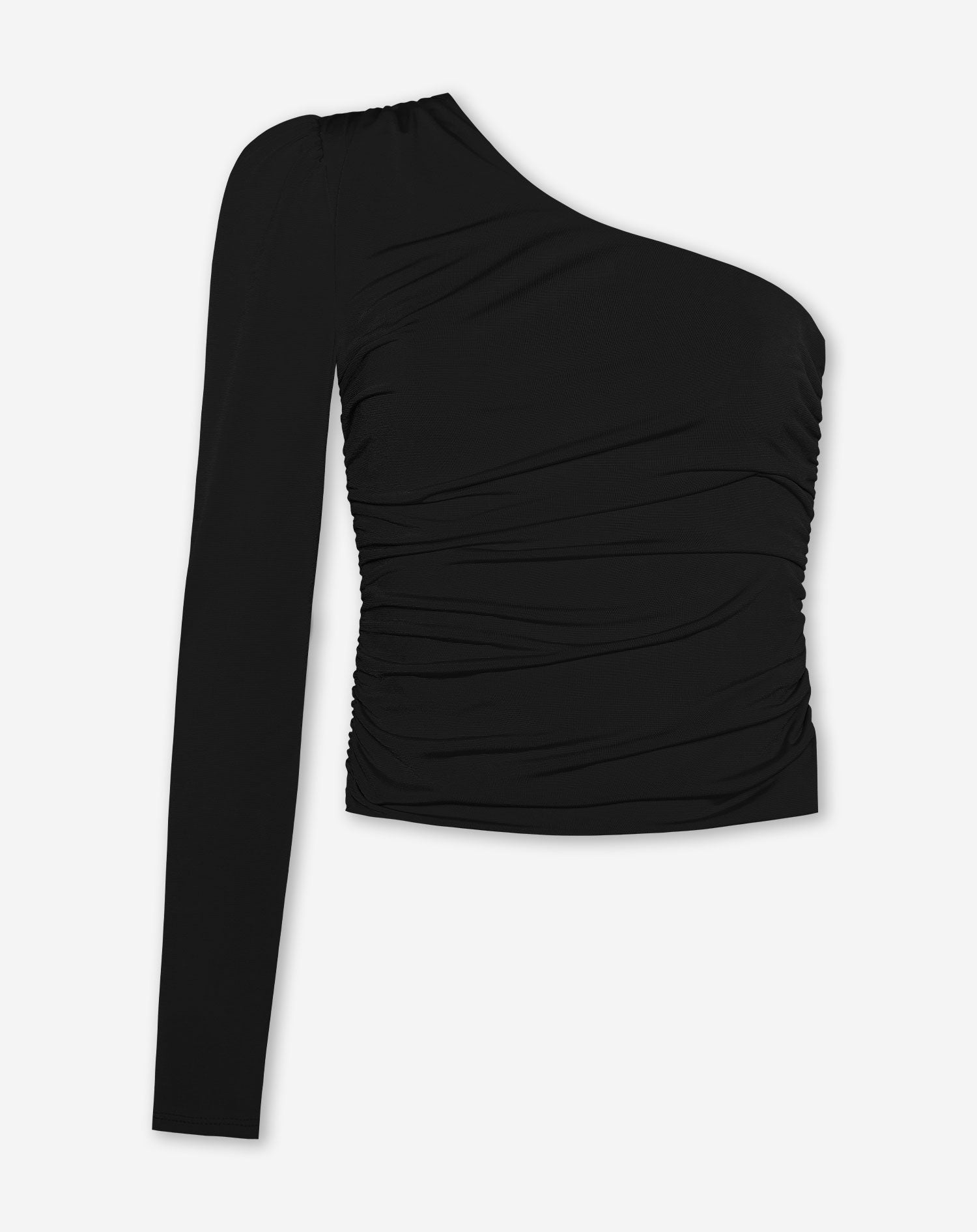 ONE SLEEVE RUCHED TOP BLACK