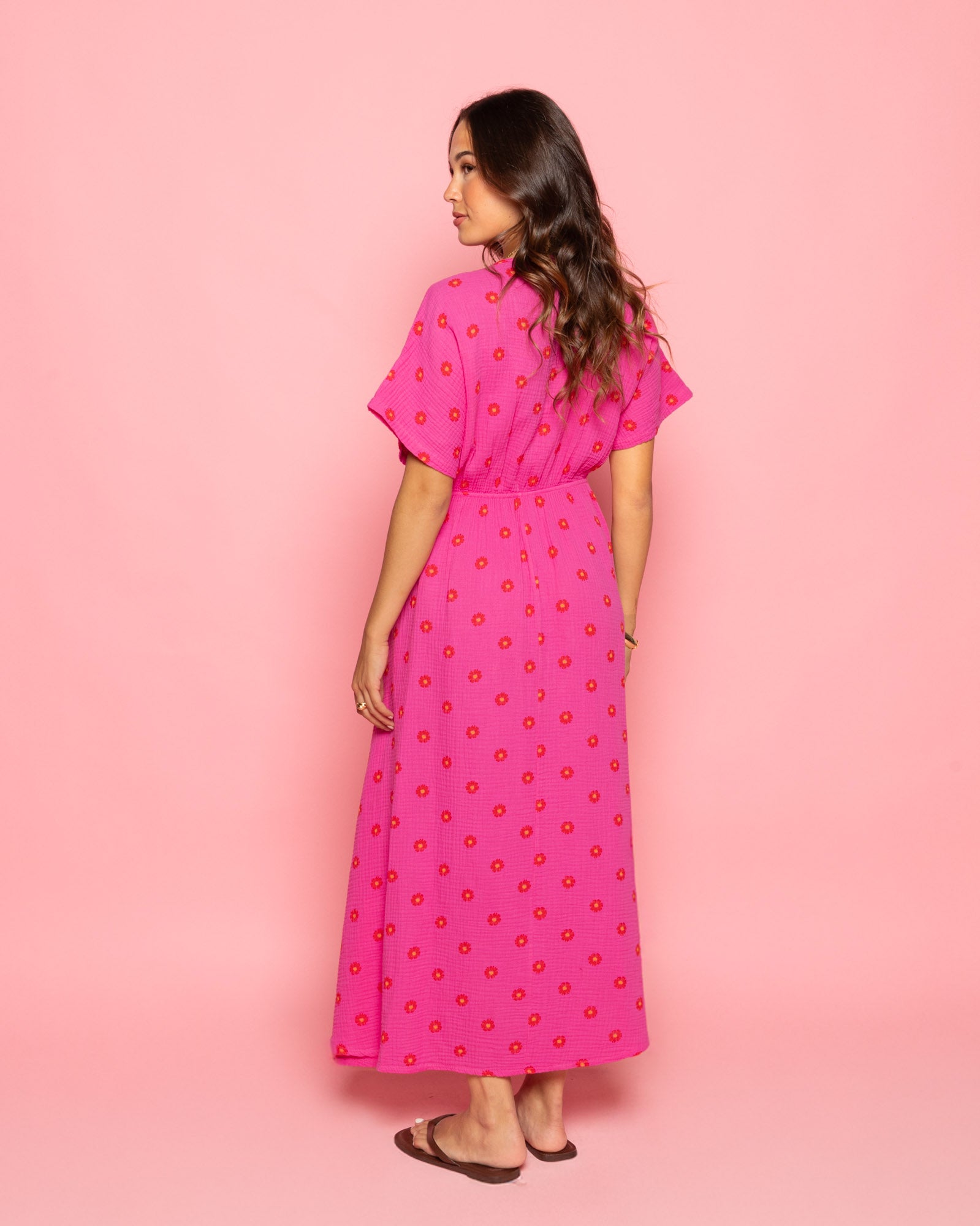 MOUSSELINE FLOWER BOW MAXI DRESS ROZE