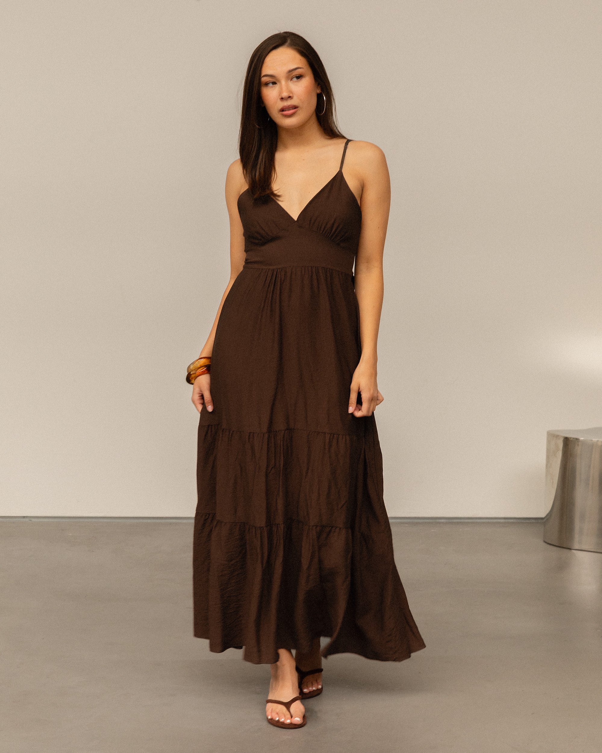 ZAYA VISCOSE MAXI DRESS DONKERBRUIN