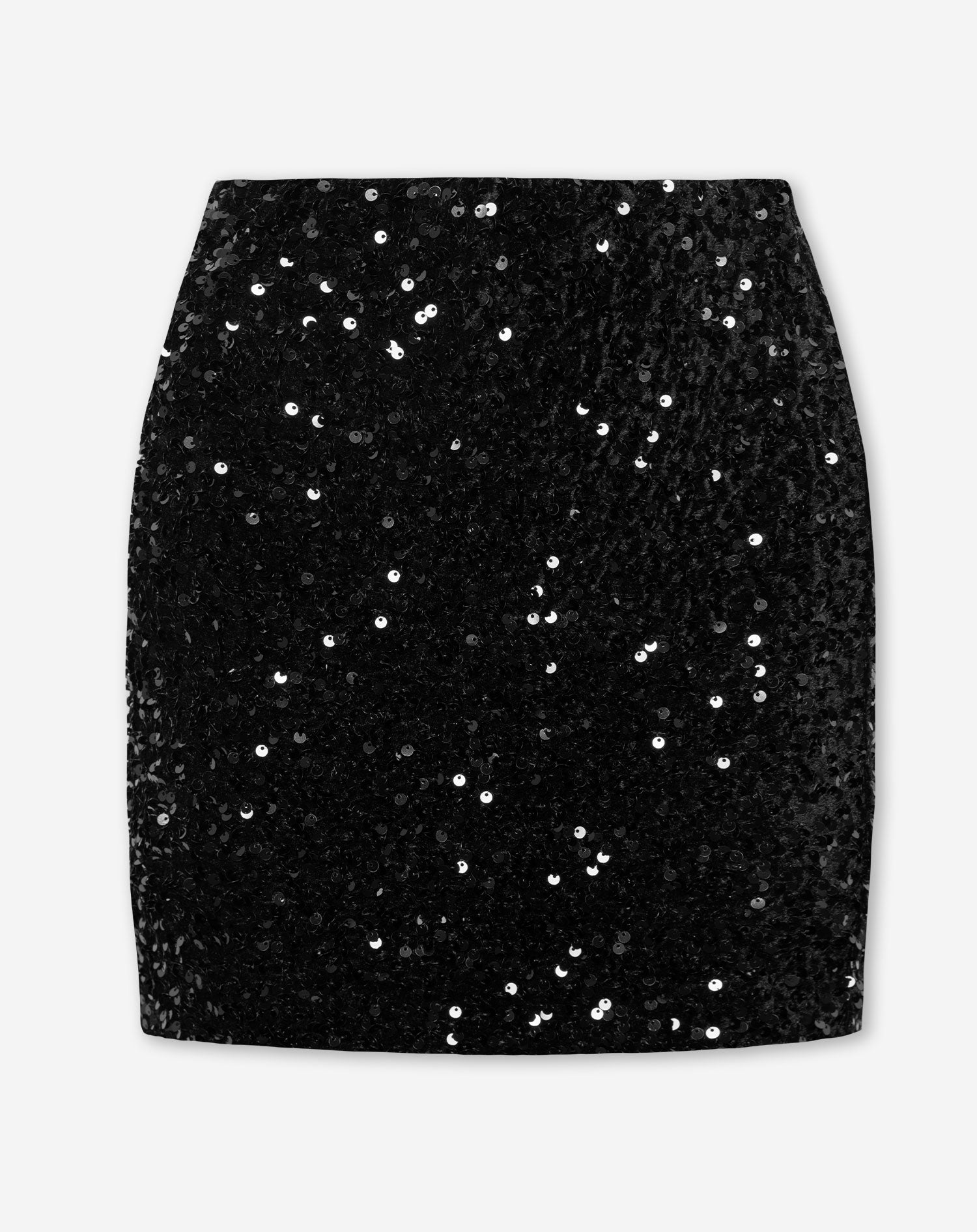 VELVET SEQUINS TUBE SKIRT BLACK