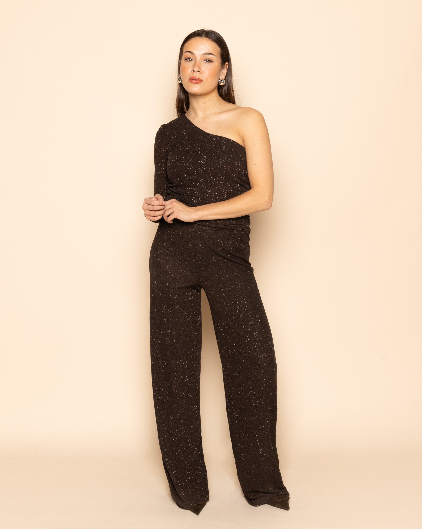 JOANY CRINKLE GLITTER PANTALON BROWN