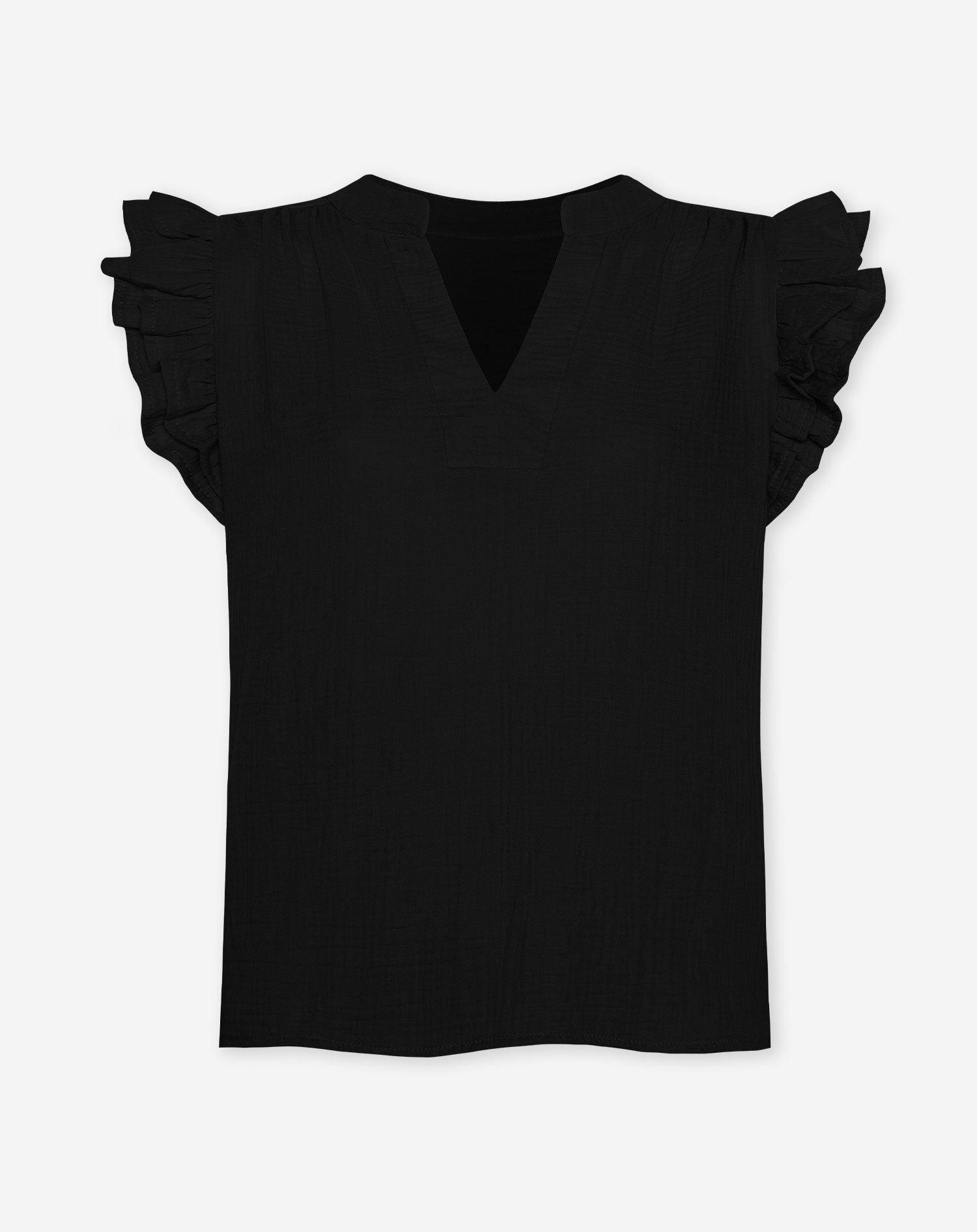MELODY MOUSSELINE RUFFLE TOP BLACK