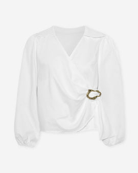 POPLIN WRAP BUCKLE BLOUSE WIT