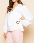 POPLIN WRAP BUCKLE BLOUSE WIT
