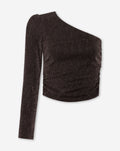 JOANY GLITTER ONE SLEEVE TOP DARK BROWN
