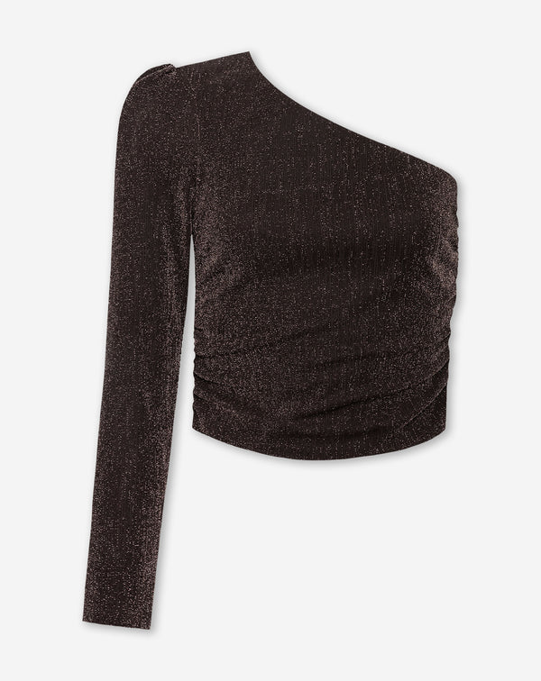 JOANY GLITTER ONE SLEEVE TOP DONKERBRUIN