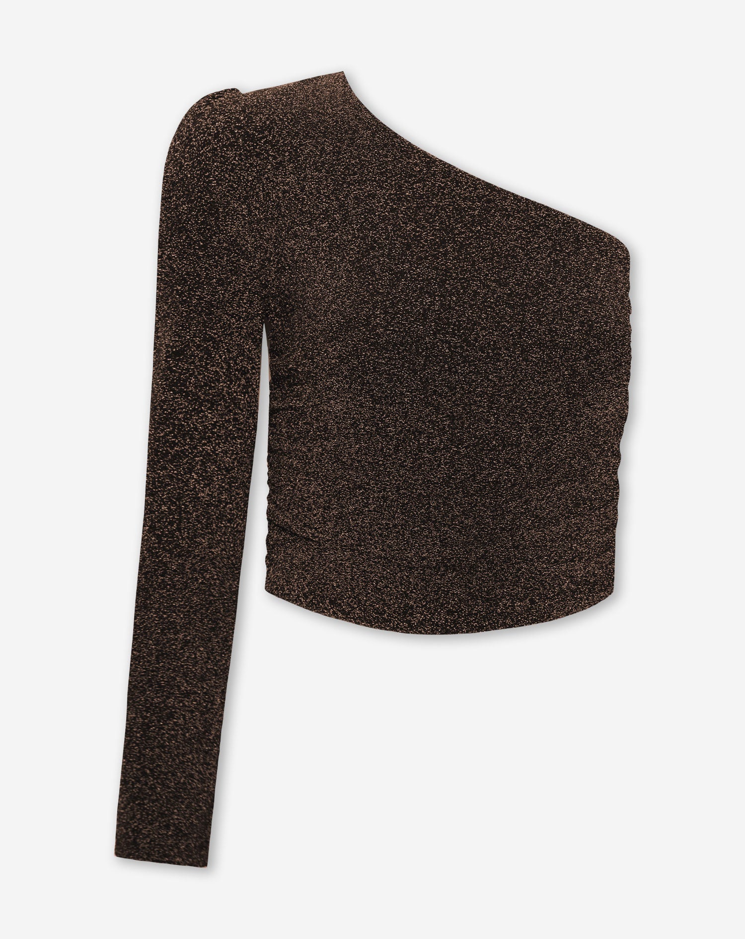 JOANY GLITTER ONE SLEEVE TOP BROWN