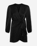 ELINE SATIN CRINKLE WRAP DRESS BLACK