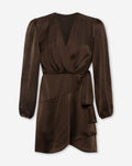 ELINE SATIN CRINKLE WRAP DRESS BROWN