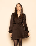 ELINE SATIN CRINKLE WRAP DRESS BROWN