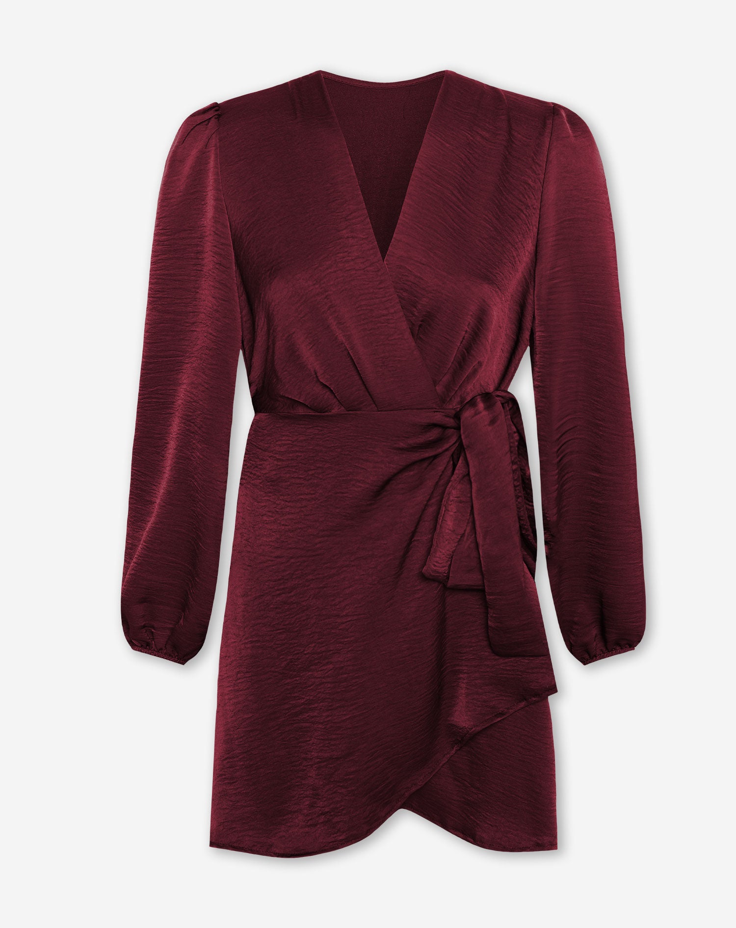 ELINE SATIN CRINKLE WRAP DRESS BURGUNDY