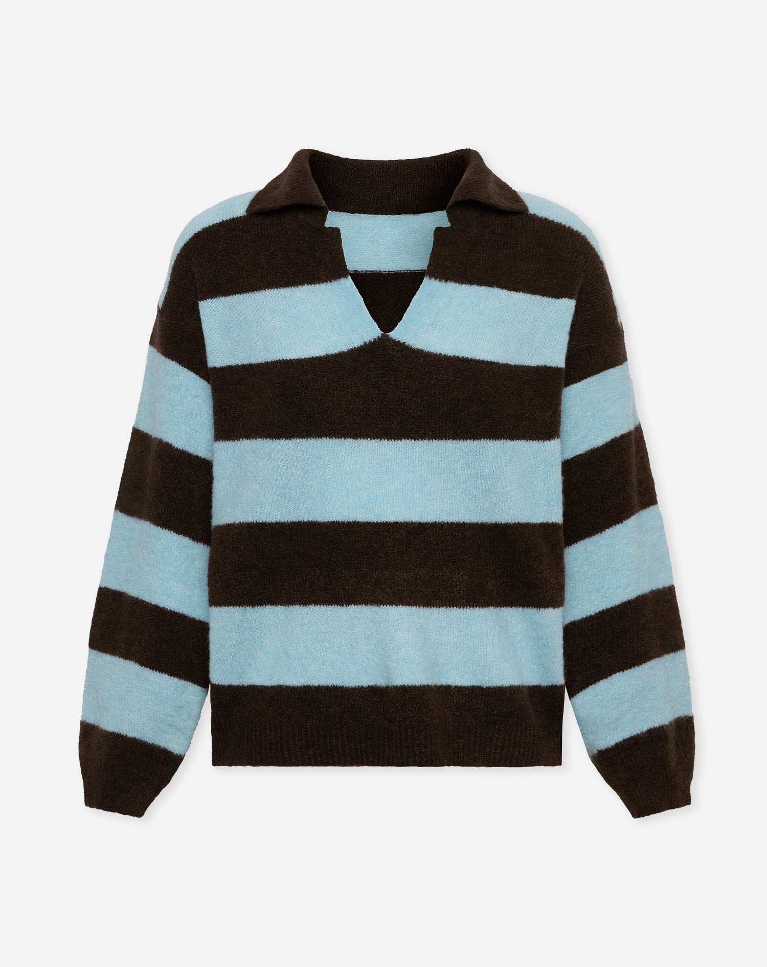 KNITTED STRIPE POLO LICHTBLAUW