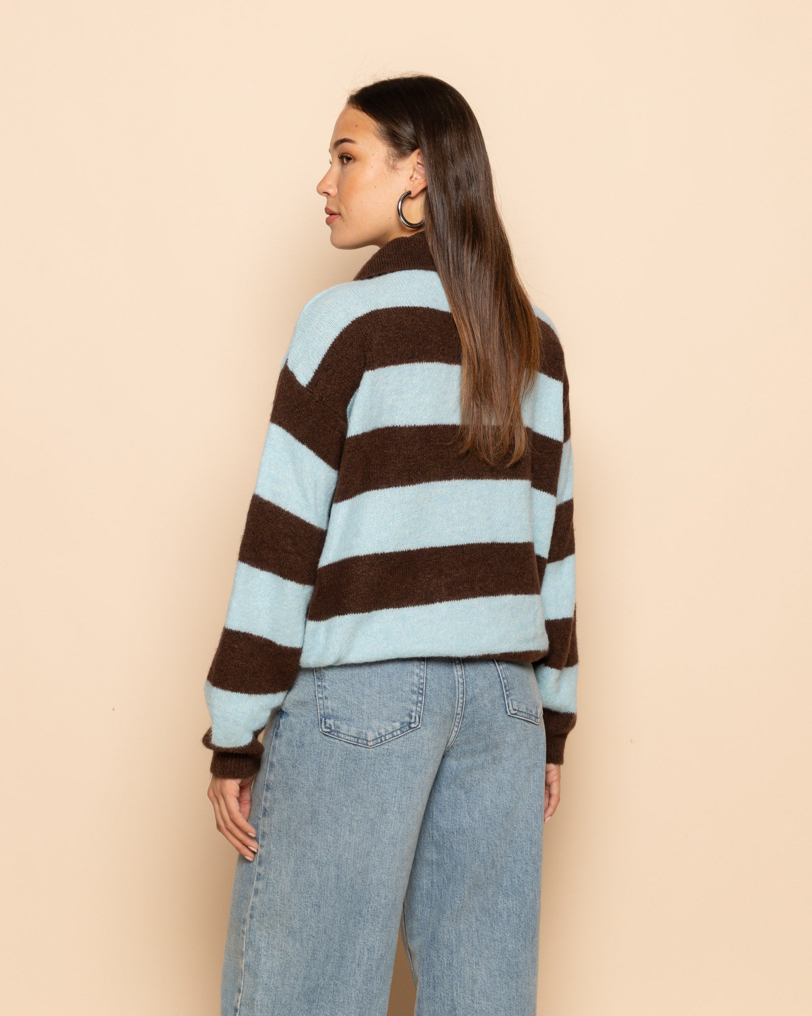 KNITTED STRIPE POLO LICHTBLAUW