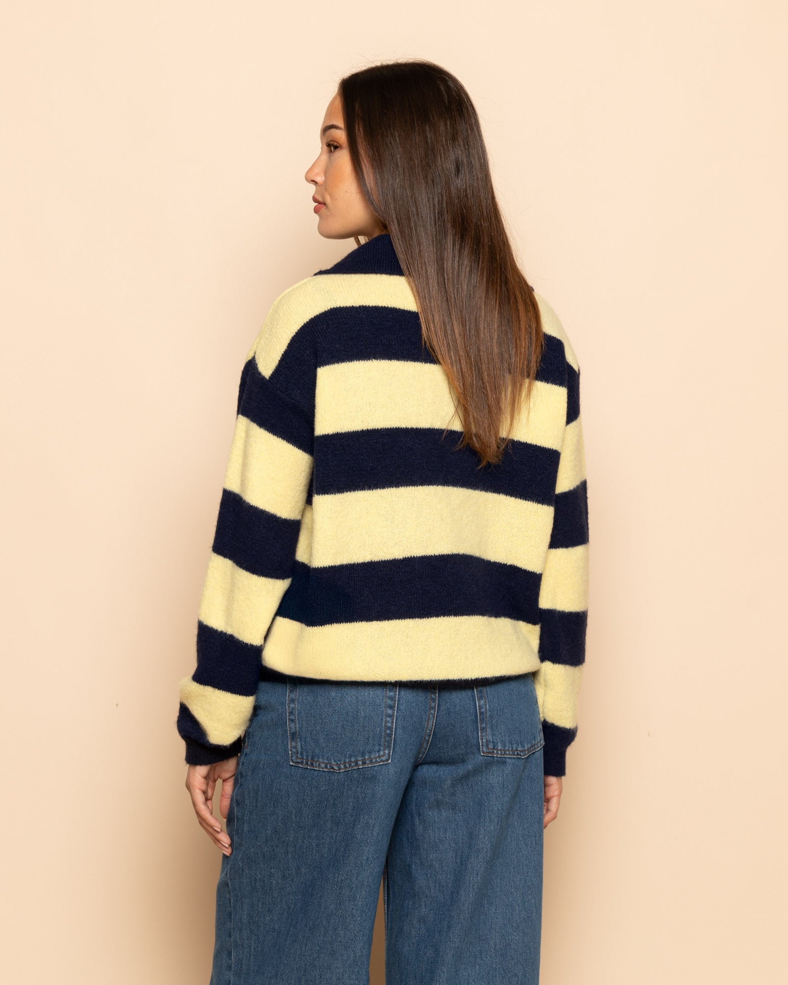 KNITTED STRIPE POLO NAVY