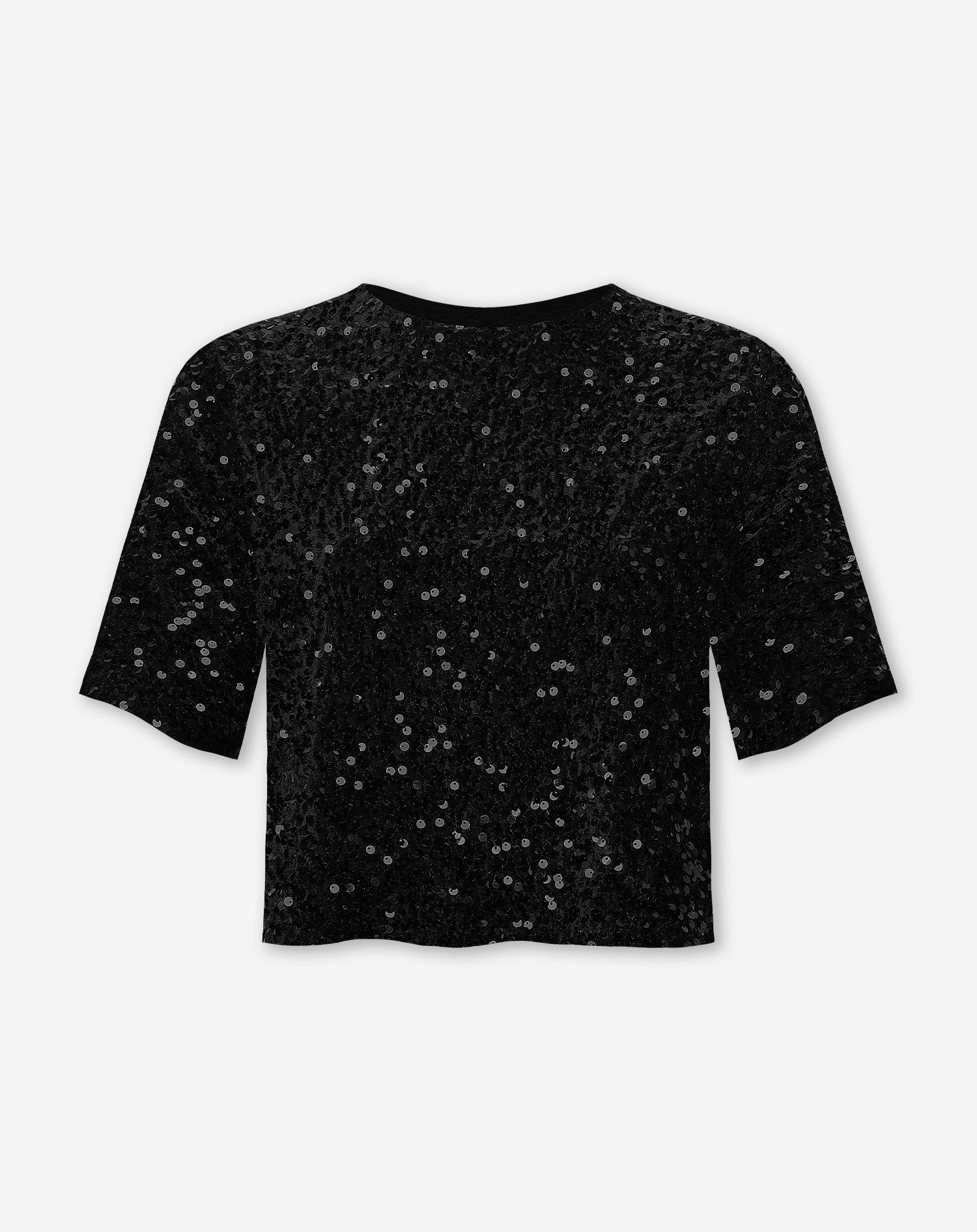 VELVET SEQUIN SHORT SLEEVE TOP BLACK