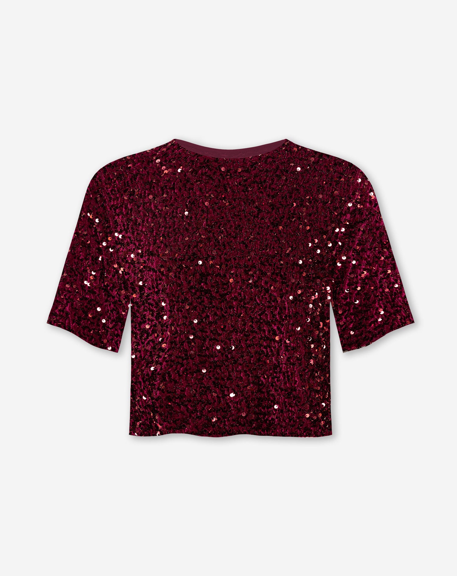 VELVET SEQUIN SHORT SLEEVE TOP BURGUNDY