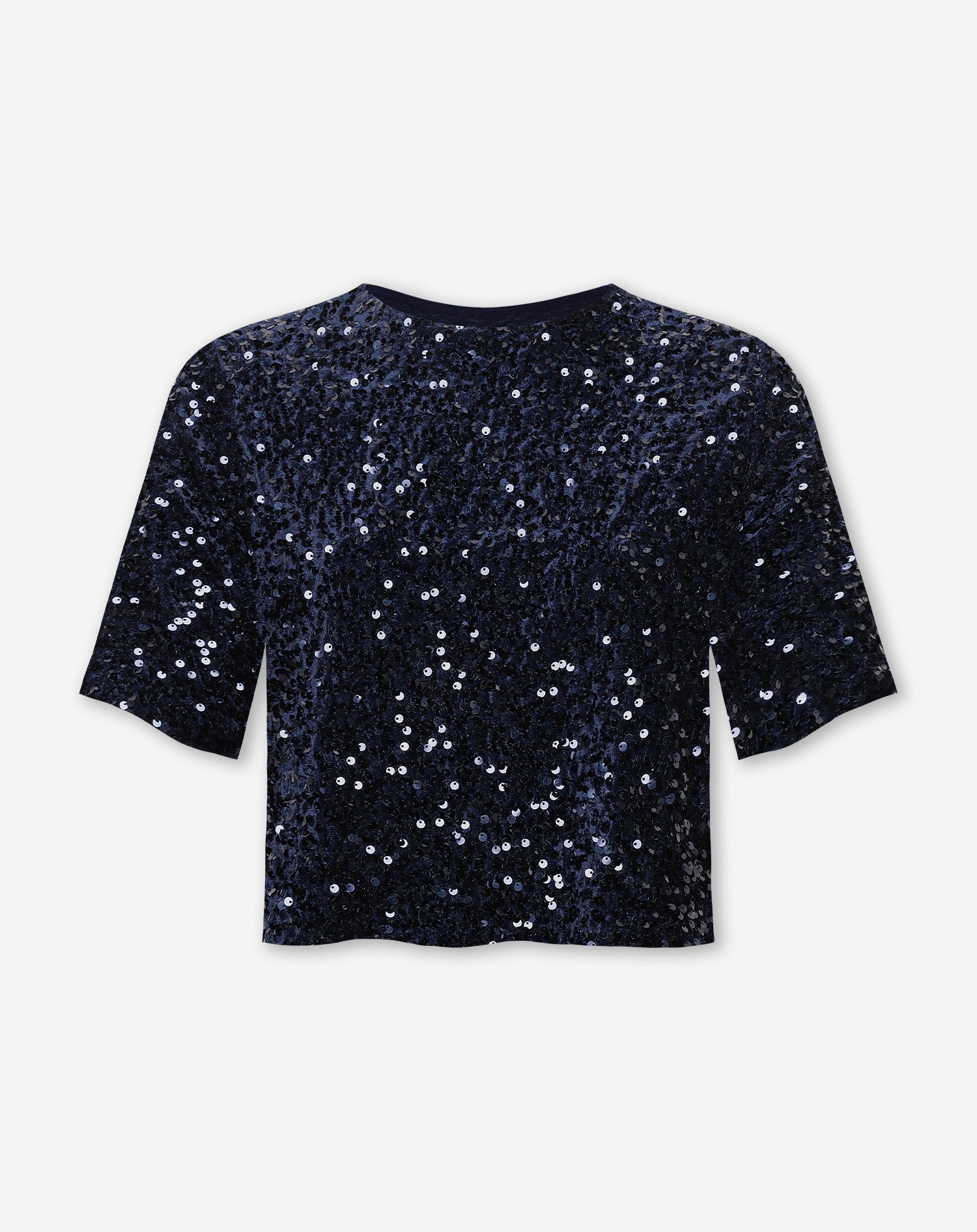 VELVET SEQUIN SHORT SLEEVE TOP NAVY