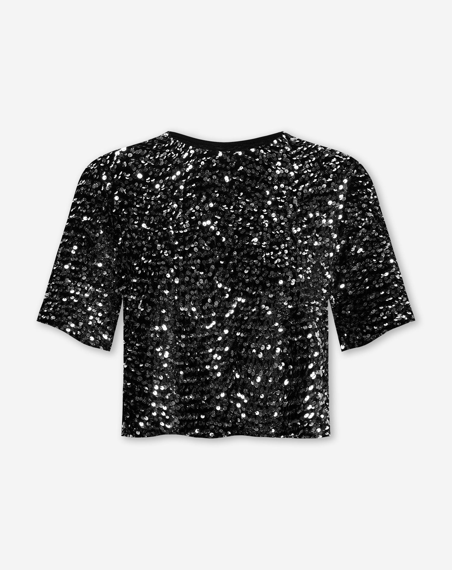 VELVET SEQUIN SHORT SLEEVE TOP SILVER