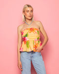 TROPICAL FLOWER PEPLUM TOP YELLOW