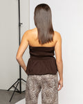 LEIA PEPLUM TOP BROWN