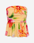 TROPICAL FLOWER PEPLUM TOP YELLOW